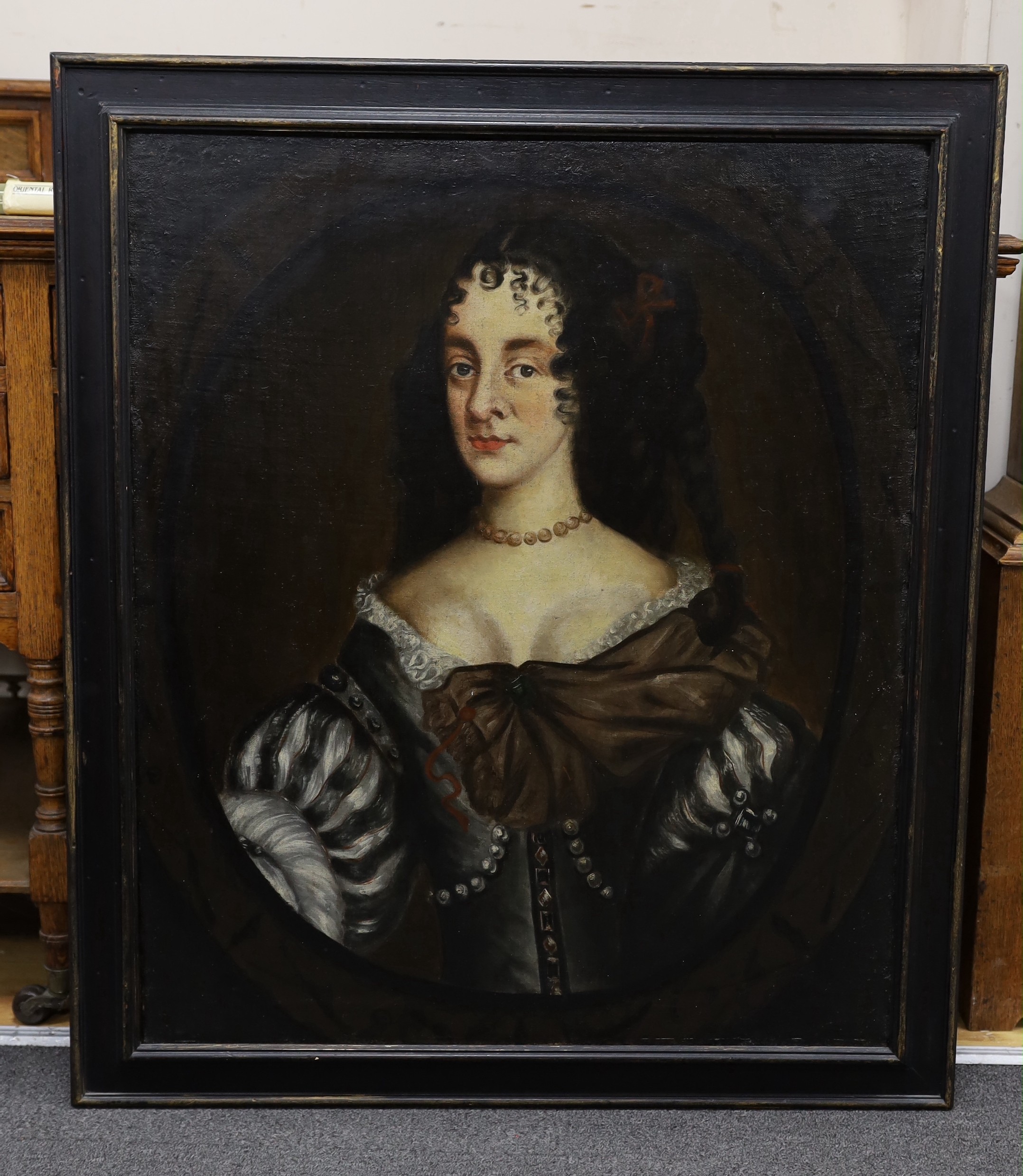 17th century English School, oil on canvas, Portrait of a lady thought to be Henrietta Maria, 78 x 66cm
